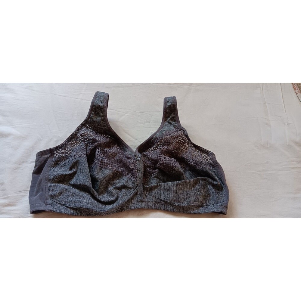 Glamorise Size 44F Bra Magic Lift Soft Shoulders Gray 1064